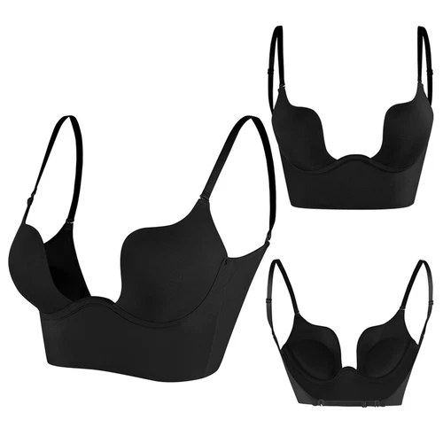 Women Low Back Bra Wire Lifting Deep U Backless Bra With Convertible Clear Strap - Picture 19 of 36