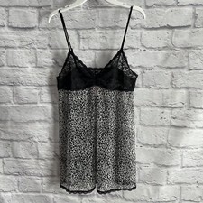 PREOWEND VICTORIAS SECRET LEOPARD PRINT BLACK WHITE BABYDOLL LACE LINGERIE LARGE