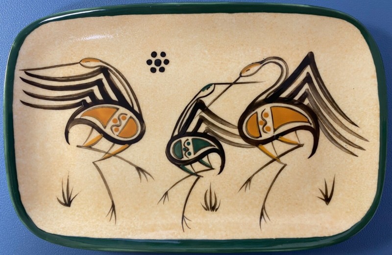 HANDPAINTED Monasteries of Bethlehem - Decorated Plate  by Nuns - DANCING CRANES