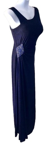 Abito formale vintage donna taglia 4 abito da ballo glitter perline blu elasticizzato gala CACHET - Foto 3 di 13