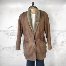 Montone Shearling Pecora Cappotto Vintage da Donna Marrone Vera Pelle Taglia 46
