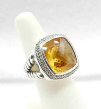 2.00CT Cushion Cut Lab-Created Yellow Citrine Women's Ring 14K White Gold Plated