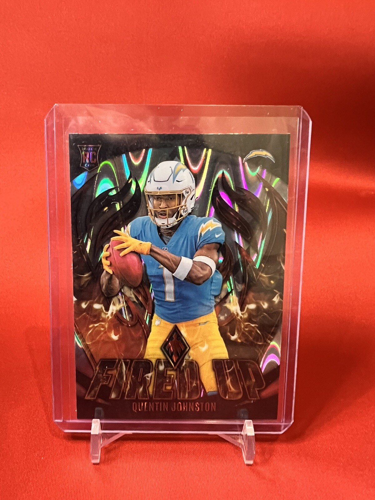 2023 Panini Phoenix Fired Up Silver Seismic Quentin Johnston RC Chargers