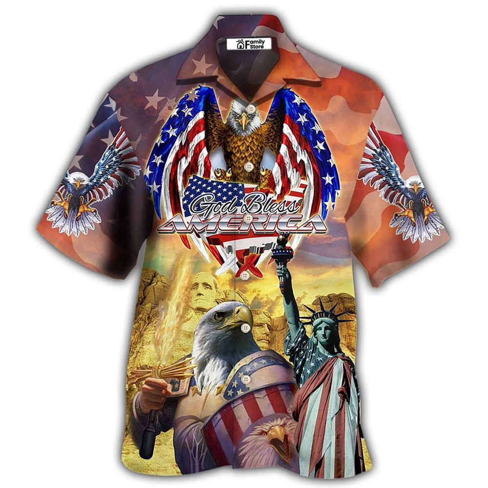 Patriotic God Bless America Hawaiian Shirt by American Eagle