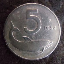 5 LIRE 1954 - DELFINO E TIMONE - REPUBBLICA ITALIANA - MB -