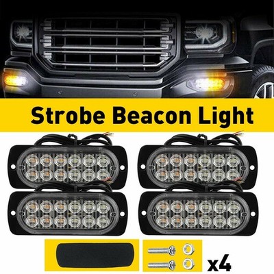 4 Amber + White LED Strobe Flash Lights Super Bright Daytime Lights Super Bright