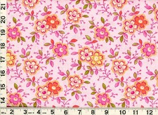 Pink Cream Yellow Flowers Leafy Vines on Pink Quilting Sewing Fabric by Yd 1101