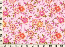 Pink Cream Yellow Flowers Leafy Vines on Pink Quilting Sewing Fabric by Yd #1101