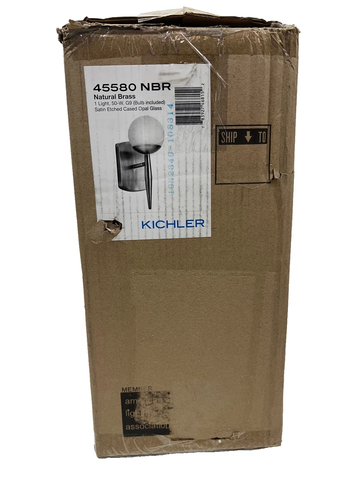 Kichler Jasper 1-Light Natural Brass Indoor Wall Sconce Opal Glass Shade - Image 2 of 2