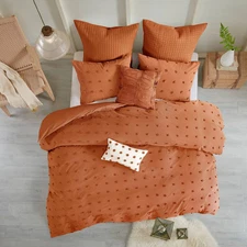 7pc King/California King Urban Habitat Kay Cotton Jacquard Duvet Cover Set Rust: