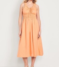 Old Navy Waist Defined Ruffle Midi Dress Womens Large Peach Orange Casual Summer