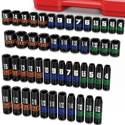 50-Piece 1/4'' Drive Impact Socket Set - SAE & Metric, Deep/Shallow, 6 Point, Aut