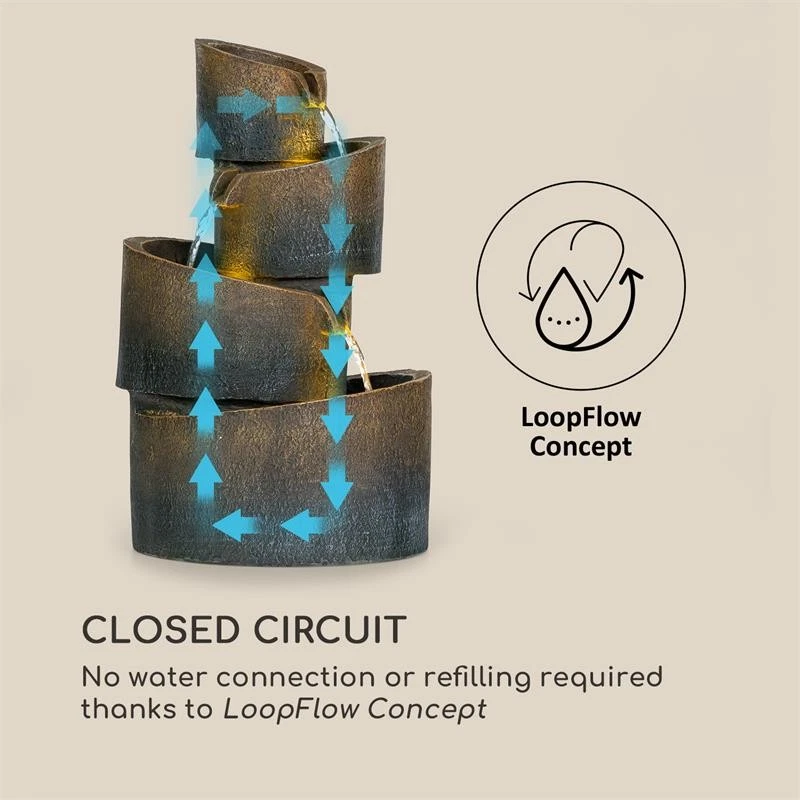 Solarspringbrunnen Garten Zierbrunnen Kaskadenbrunnen Wasserspiel Akku LED Braun - Bild 4 von 4