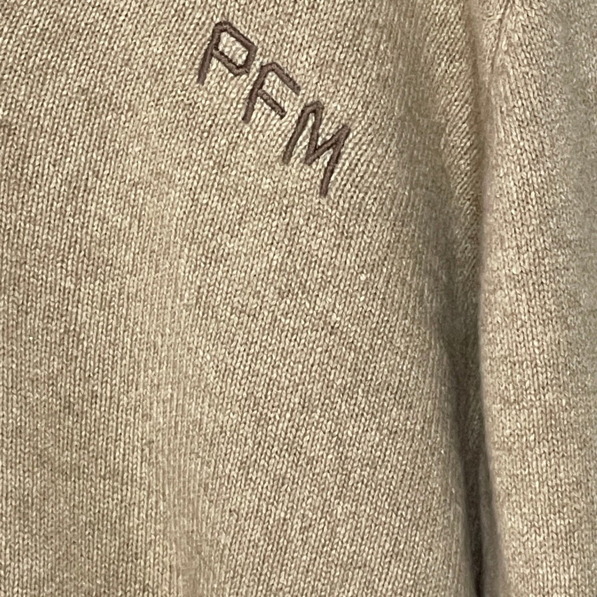 Mens V Neck 100 Percent 3 Ply Cashmere Sweater PFM Monogram Tan XL Made in USA View 3