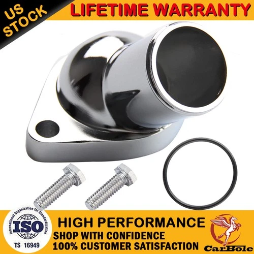 2660 Chrome Water Neck Thermostat Housing 45 Degree For Chevy V8 350 454 SBC BBC