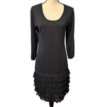 Calvin Klein Gray 3/4 Sleeve Fringe Sweater Dress - Size M