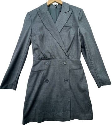 Express Womens Double-Breasted Wrap Mini Blazer Dress Long Sleeve Size 4 Gray