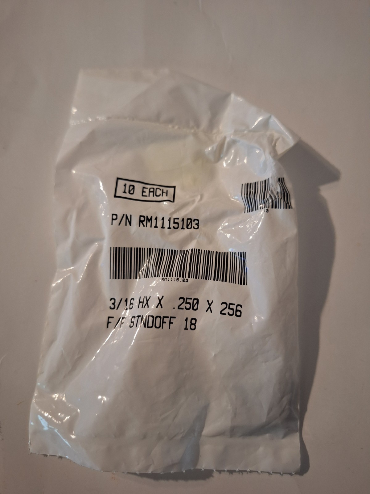 (PKG of 9 ) Standoff, 3/16 HX x .250 x 256 Part# RM1115103 open pkg New