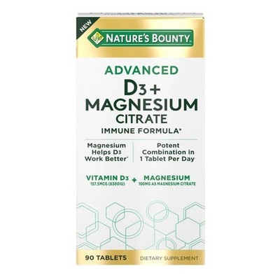 Nature's Bounty, Advanced Magnesium Citrate + D3, 90 Tablets