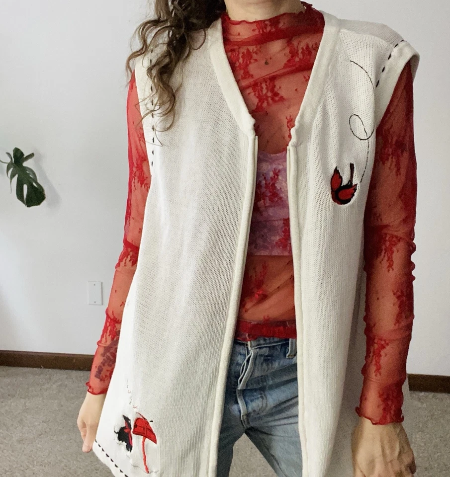 Cárdigan Suéter Chaleco Vintage Blair 2XL Bordado Pájaro Perro Terrier Navidad Foto 2 de 4