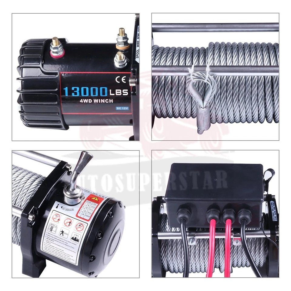 Cabrestante de remolque eléctrico 13000 lb 26 metros cuerda de acero 12 V para Chevrolet Ford F-150 Foto 3 de 4