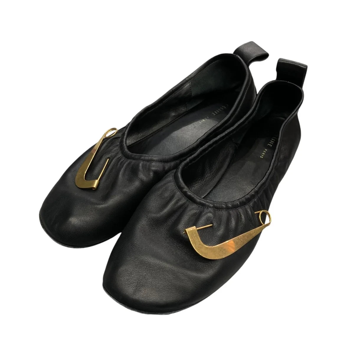 Celine Phoebe Philo Pin Brooch Ballet Flats Black Leather