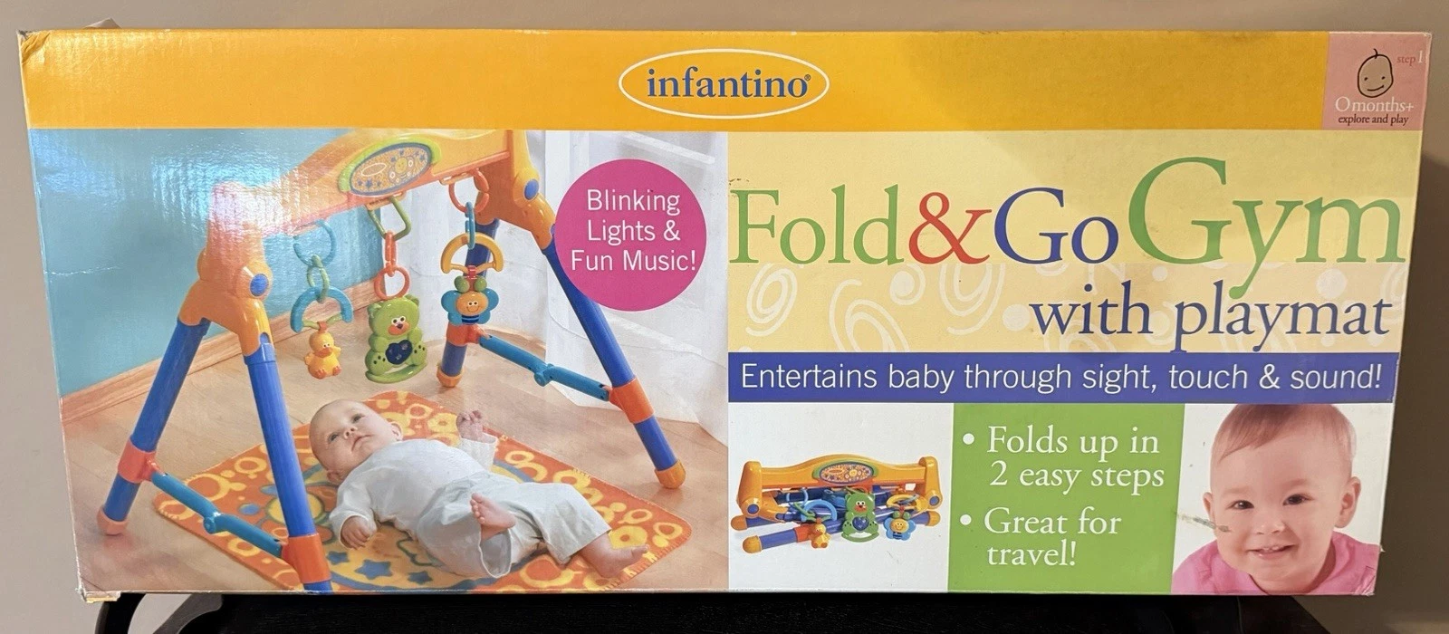 NEW Infantino Fold & Go Baby Gym w/ Playmat – Lights & Music – Open Box