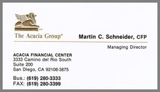 Acacia Group Martin Schneider San Diego CA Business Card Vintage