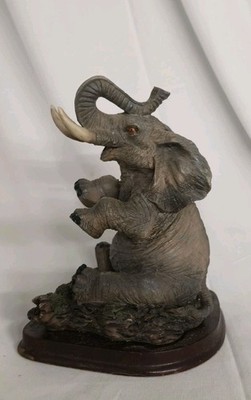 6  Resin Elephant Figurine Trunk Up Good Luck Safari Lodge Decor