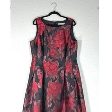 Tahari Red Floral Jacquard Dress - 16- Fit & Flare Cocktail Dress