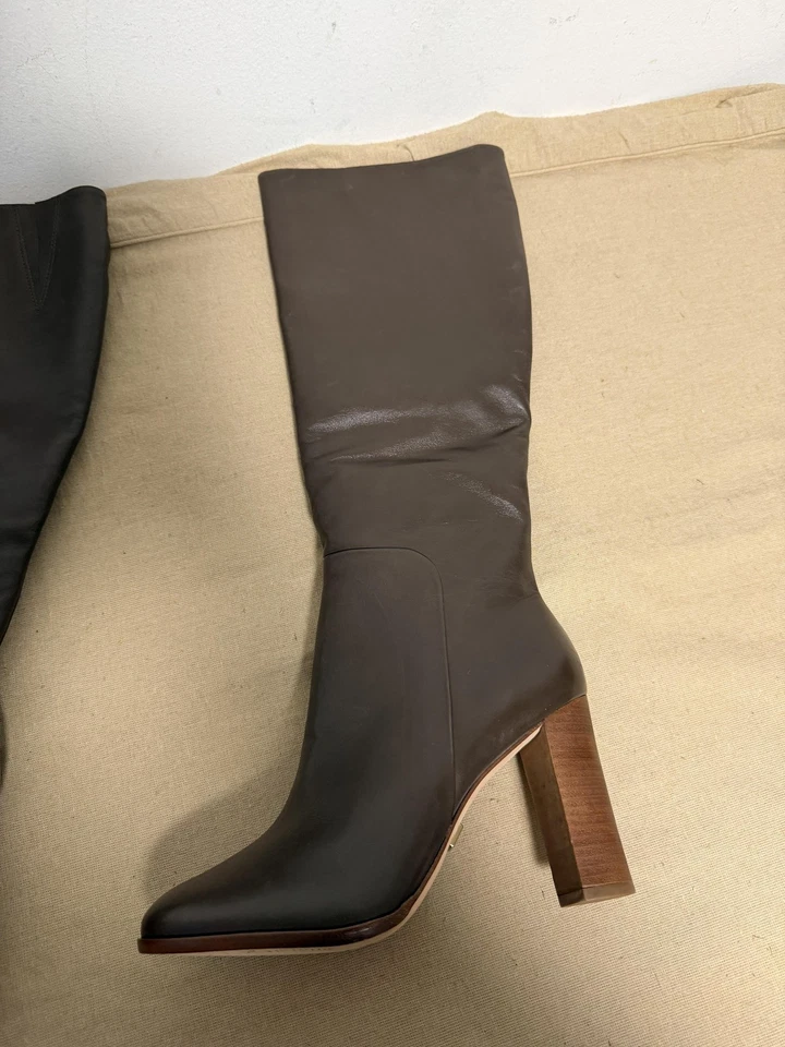 Botas Pour La Victoire Mujer Talla 7.5 Cuero Marrón Alto Tacón Alto Cremallera Foto 4 de 4