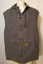 Vintage Carhartt Men's XL Gray Sherpa Lined Workwear Canvas Vest V33 GVL