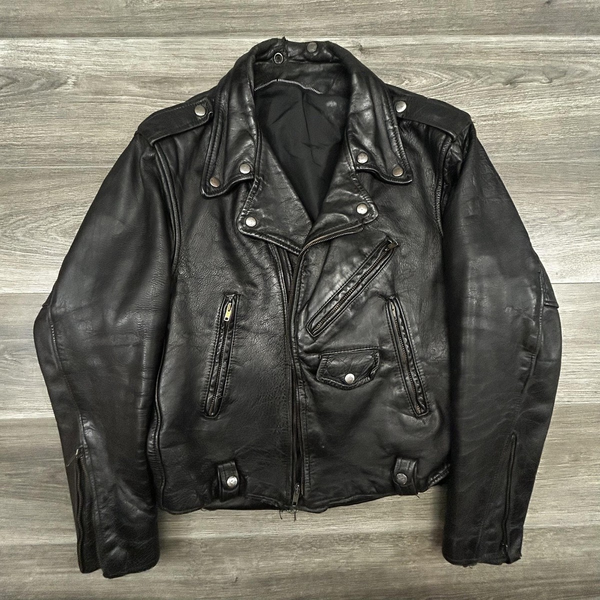 ジャケット・アウター Leather Motorcycle Jacket Vintage Vintage 60s Leather Motorcycle Jacket Mens Large Black Talon