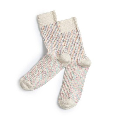 NEW - Official Rototo Kasuri Ribbed Crew Socks Coral / Blue