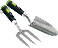 Garden Tools 2 Piece Carbon Steel Set | Hand Fork and Trowel Set | Heavy