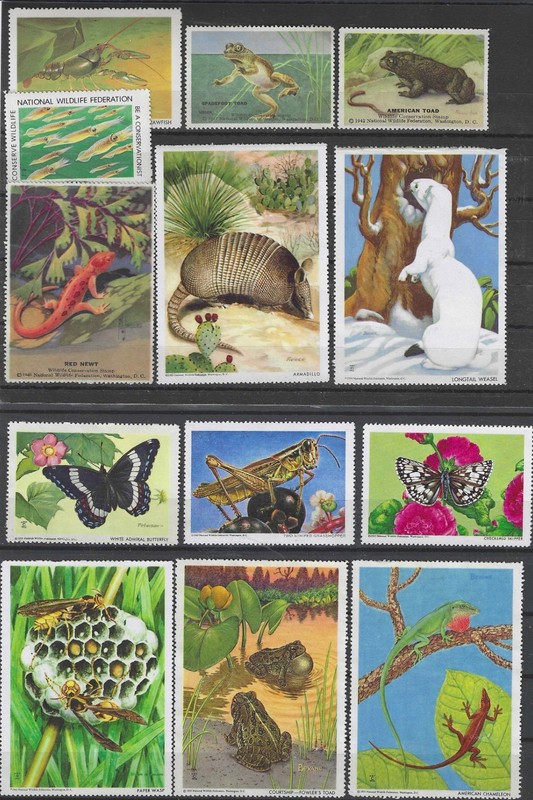 ANIMALS. INSECTS. AMPHIBIANS. COLLECTION OF NATIONAL WILDLIFE FEDERATION STAMPS