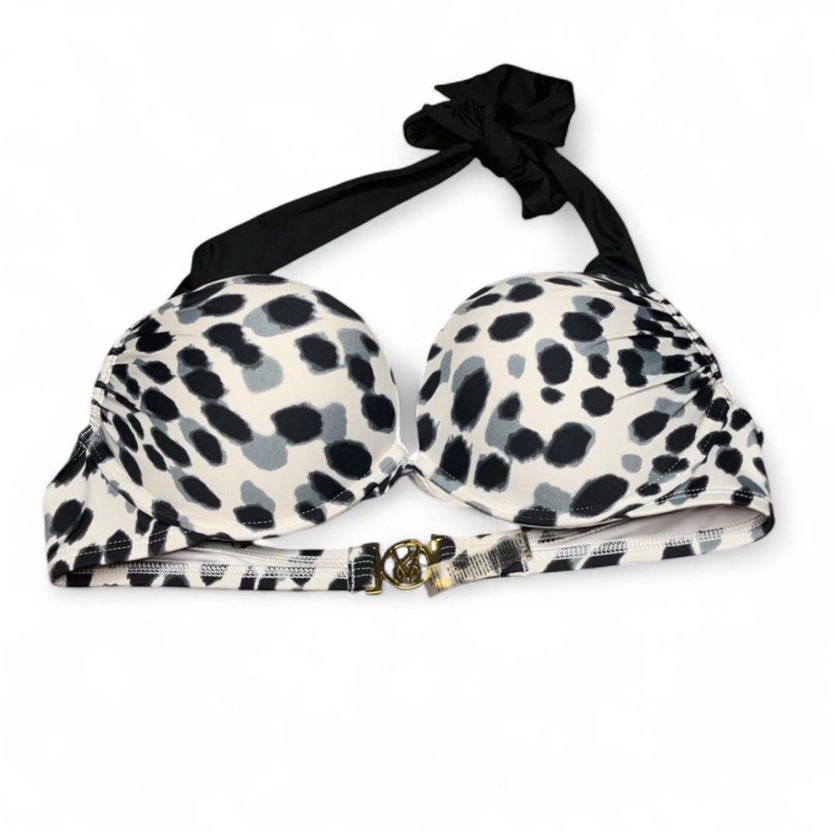 Victoria Secret Bikini Top White With Black Leopard Polkadots 34 B