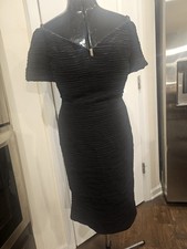 Ladies Vintage Black Beaded Pleated Low Shoulder Cocktail Dress 11/12