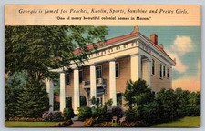 Vintage Linen Postcard of Colonial Home in Macon, Georgia