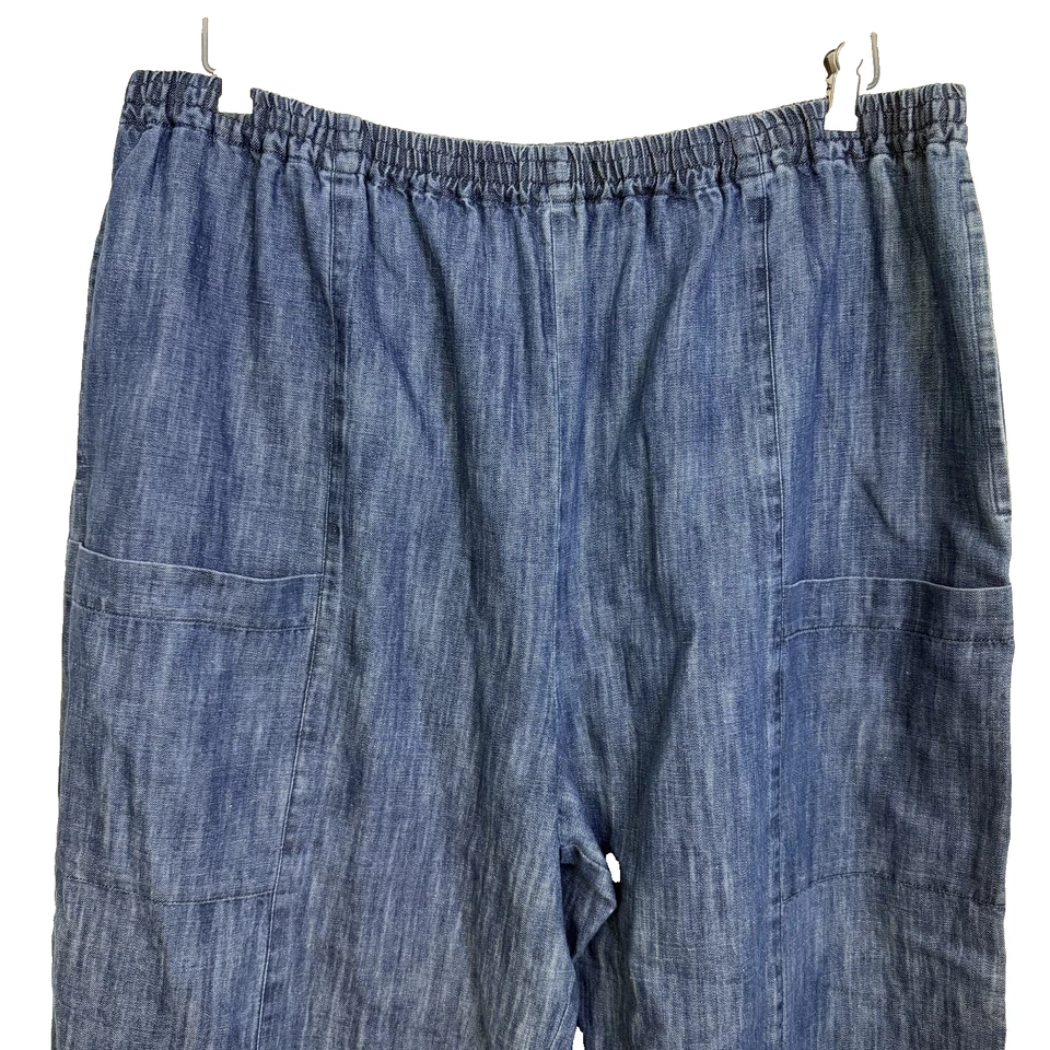 Pantalones Eskandar azules para mujer talla 3 azules pierna ancha elásticos recortados cómodos Foto 3 de 4