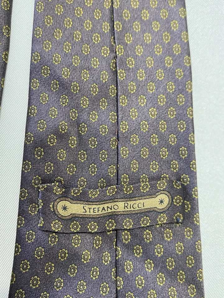 STEFFANO RICCI Hecho en Italia Marrón Seda Hombre Corbata Estampado Círculo Foto 4 de 4