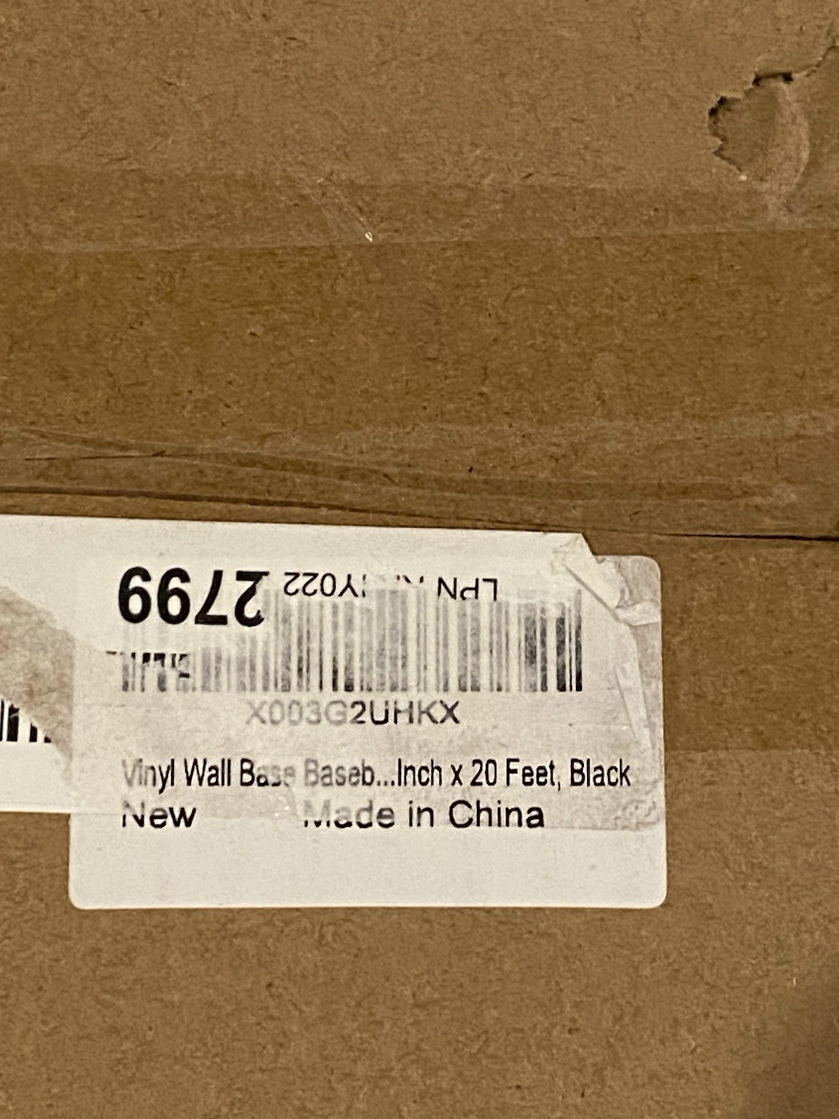 4-Inch by 20-Feet Adhesive Back Vinyl Wall Base, Black New In Box