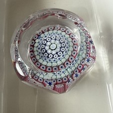 Whitefriars 1976 Concentric Paperweight Red/White/Blue, Faceted, Monk Cane Label