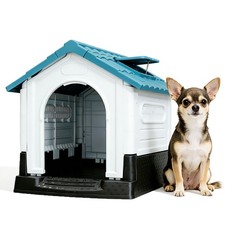 Heavy Duty Plastic Dog House Outdoor Indoor w/ Adjustable Skylight Ventilated