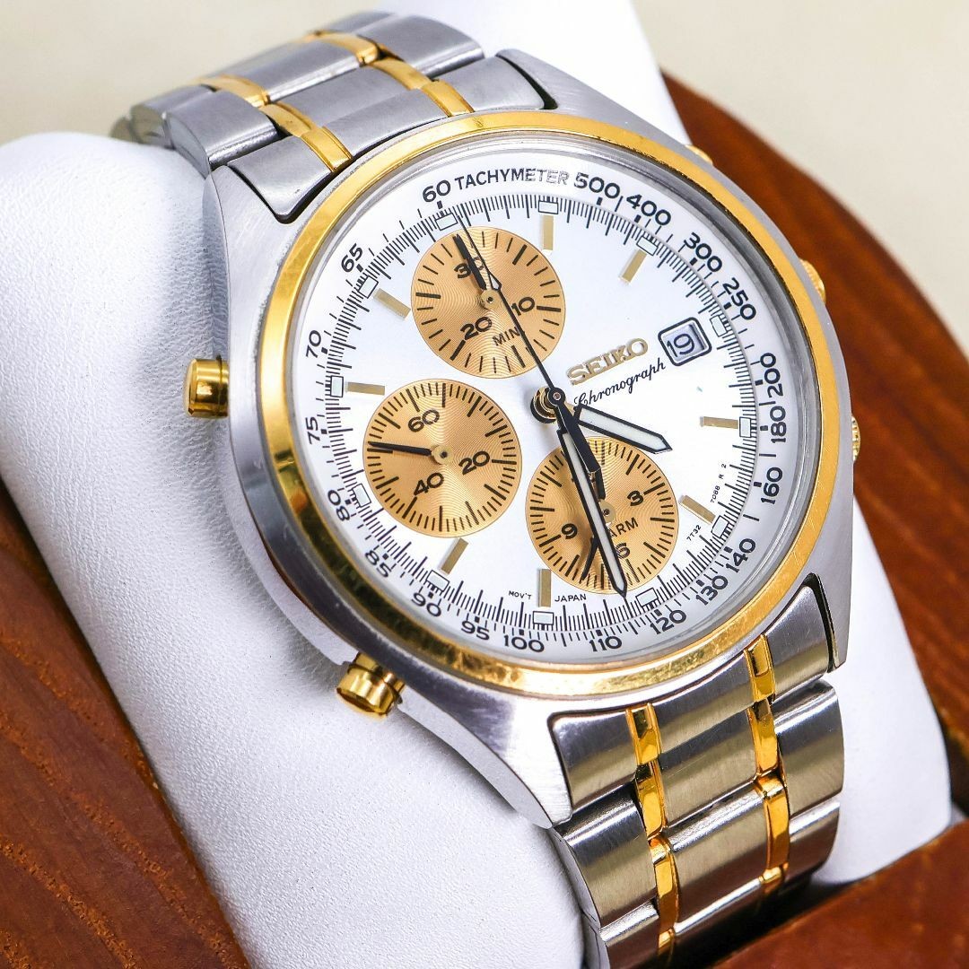 Seiko Gold Chronograph Tachymeter Quartz Watch Pre-Owned Functional