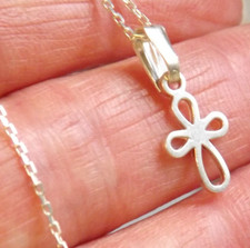 Sterling silver 925 open work religious cross small charm pendant chain necklace