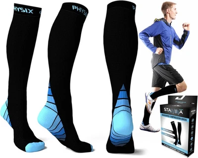 Physix Gear Compression Socks 20-30 mmHg Men Running Anti-Fatigue Cycling L-XL