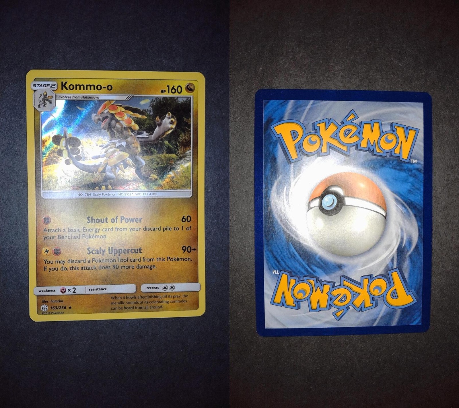 Kommo-o 163/236 Holo Rare Cosmic Eclipse Pokemon Lightly Played