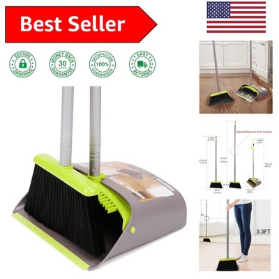 Long Handle Broom and Dustpan Set for Effortless Floor Cleaning - Stand Upright