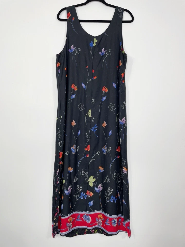 Vestido maxi floral reversível vintage impressões tamanho grande preto escuro Cottagecore - Imagem 3 de 4